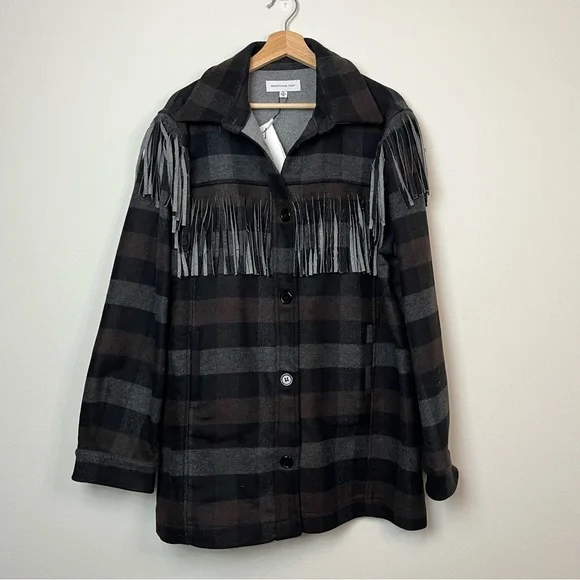 NWT Something Navy Charcoal Combo Plaid Fringe Shacket Size XL Women